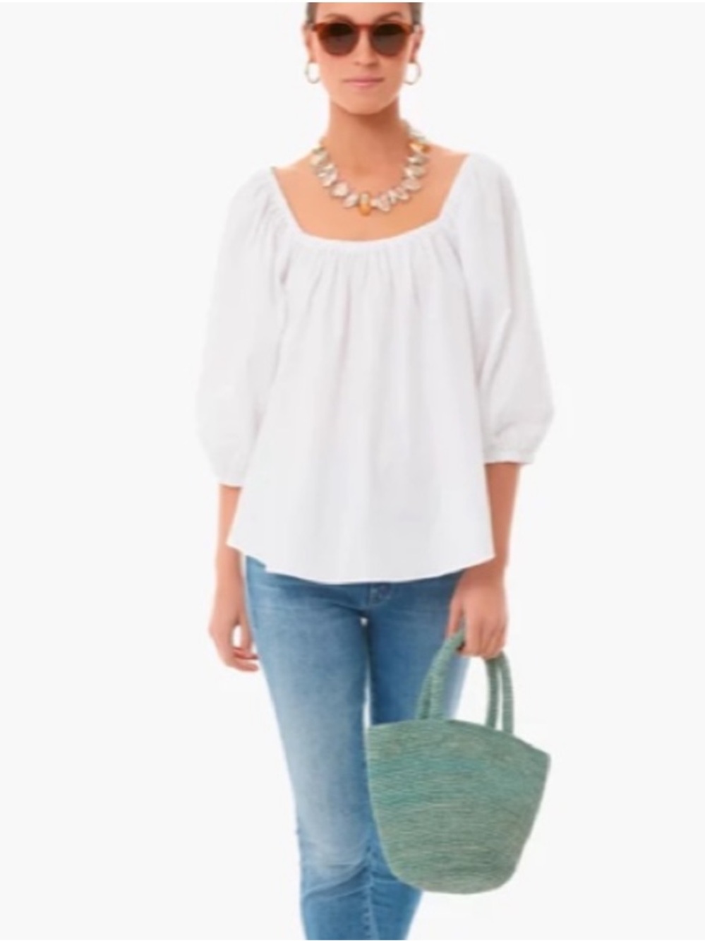 Tuckernuck Pomander Place Brooks Blouse top square neckline boxy body friendly M